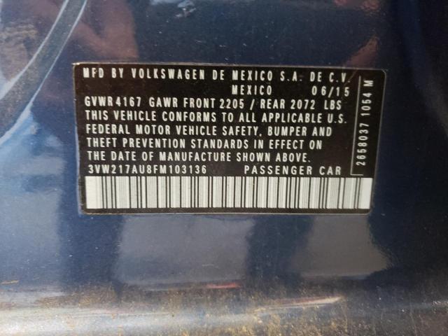 Photo 10 from auction – 2015 VOLKSWAGEN GOLF with VIN 3VW217AU8FM103136