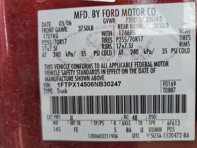 Photo 10 from auction – 2006 FORD F150 with VIN 1FTPX14506NB30247