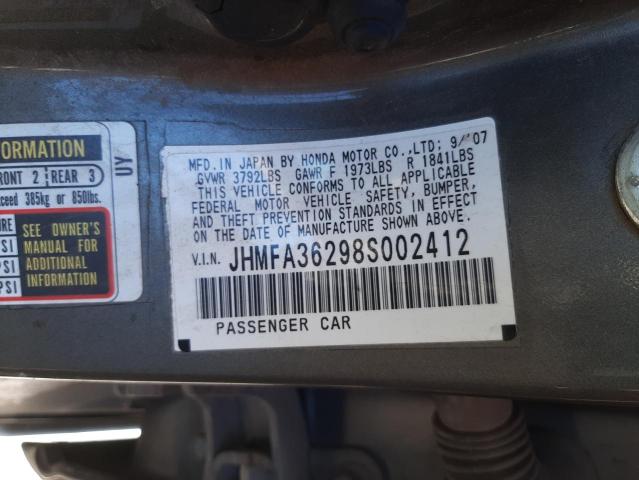 Photo 10 from auction – 2008 HONDA CIVIC HYBR with VIN JHMFA36298S002412