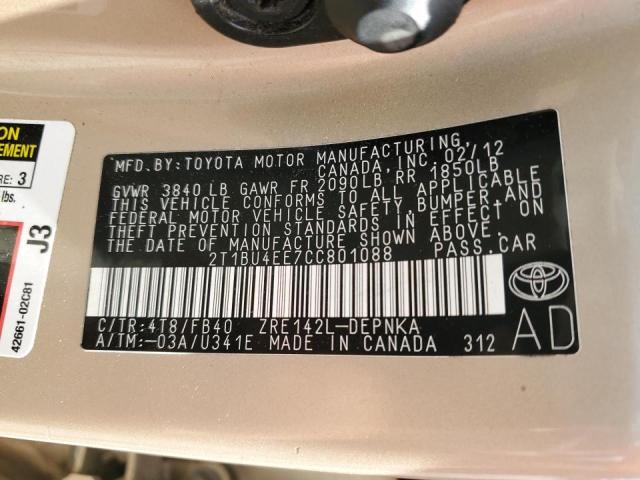 Photo 10 from auction – 2012 TOYOTA COROLLA BA with VIN 2T1BU4EE7CC801088