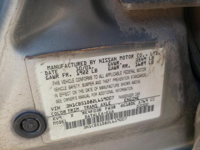 Photo 10 from auction – 2002 NISSAN SENTRA XE with VIN 3N1CB51D82L619007
