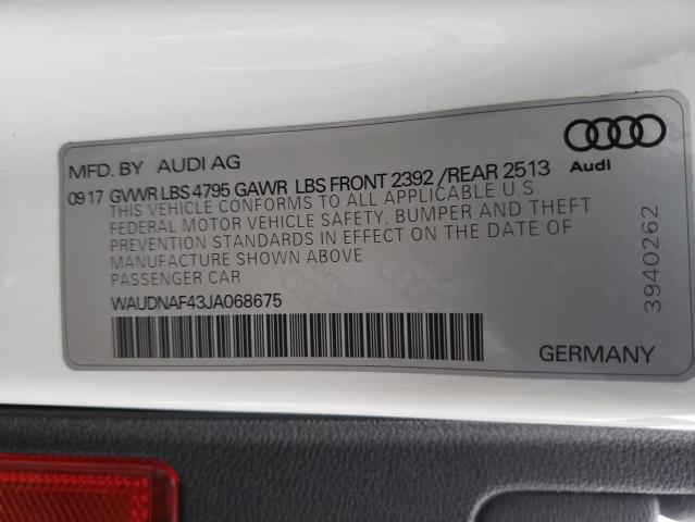 Photo 10 from auction – 2018 AUDI A4 PREMIUM with VIN WAUDNAF43JA068675