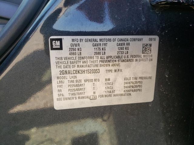 Photo 10 from auction – 2017 CHEVROLET EQUINOX LT with VIN 2GNALCEK3H1520353