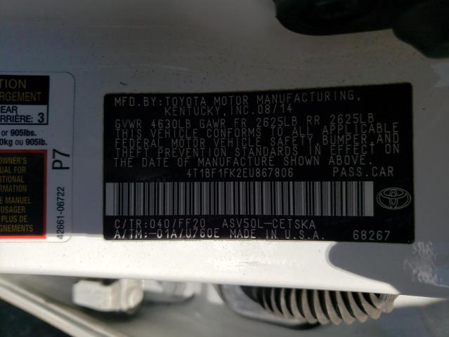 Photo 10 from auction – 2014 TOYOTA CAMRY L with VIN 4T1BF1FK2EU867806