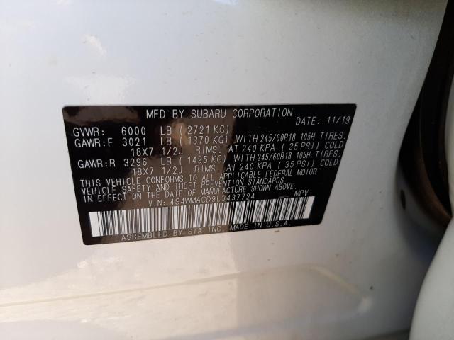 Photo 10 from auction – 2020 SUBARU ASCENT PRE with VIN 4S4WMACD9L3437724