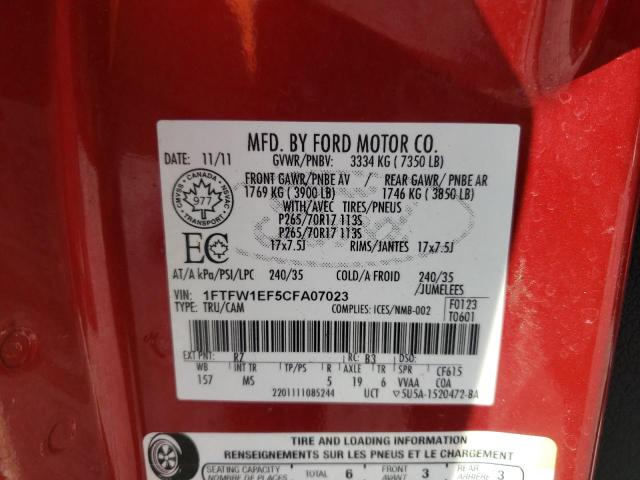 Photo 10 from auction – 2012 FORD F150 SUPER with VIN 1FTFW1EF5CFA07023