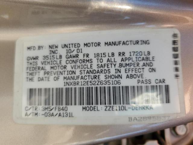 Photo 10 from auction – 2002 TOYOTA COROLLA CE with VIN 1NXBR12E52Z635106