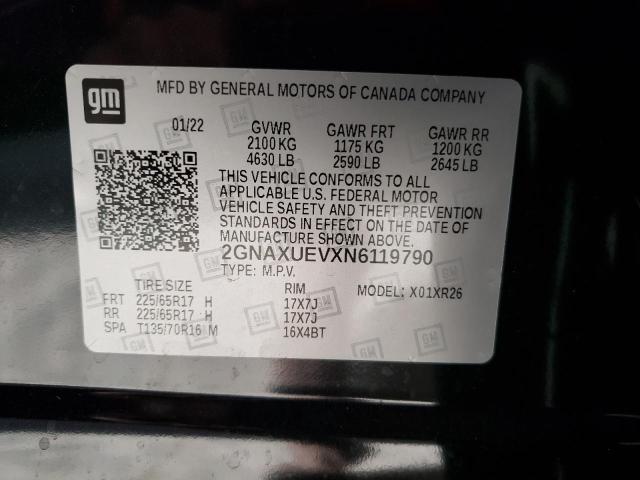 Photo 10 from auction – 2022 CHEVROLET EQUINOX LT with VIN 2GNAXUEVXN6119790