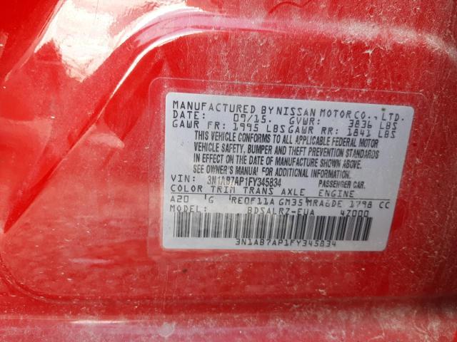 Photo 10 from auction – 2015 NISSAN SENTRA S with VIN 3N1AB7AP1FY345834