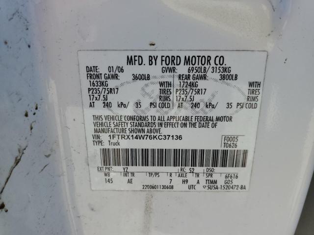 Photo 10 from auction – 2006 FORD F150 with VIN 1FTRX14W76KC37136