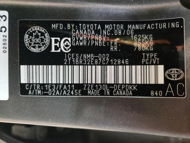 Photo 10 from auction – 2007 TOYOTA COROLLA CE with VIN 2T1BR32E87C712846