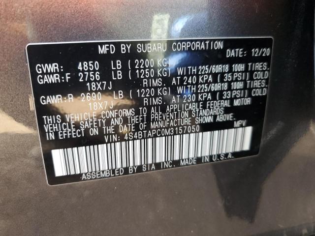 Photo 10 from auction – 2021 SUBARU OUTBACK TO with VIN 4S4BTAPC0M3157050