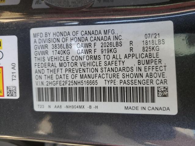 Photo 10 from auction – 2022 HONDA CIVIC LX with VIN 2HGFE2F25NH516665