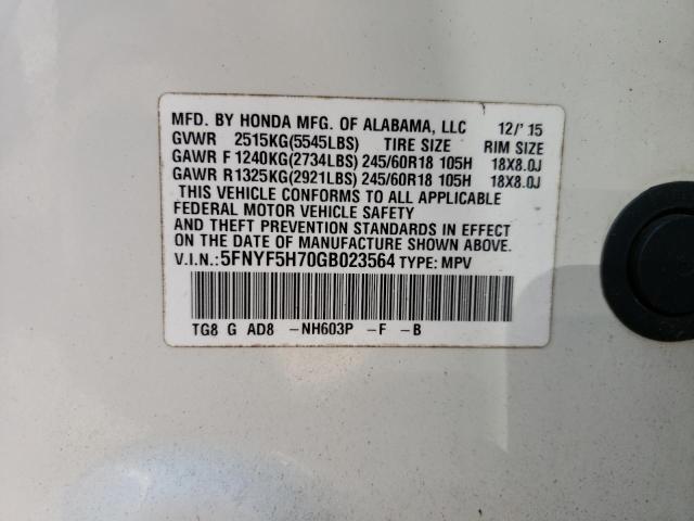 Photo 10 from auction – 2016 HONDA PILOT EXLN with VIN 5FNYF5H70GB023564