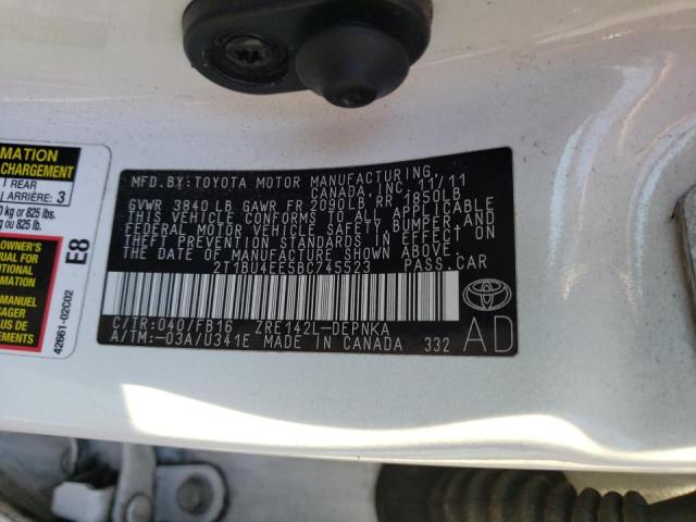 Photo 10 from auction – 2011 TOYOTA COROLLA BA with VIN 2T1BU4EE5BC745523