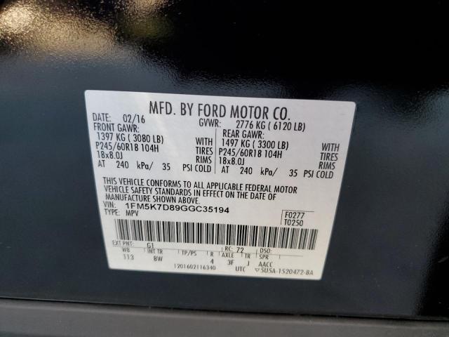 Photo 10 from auction – 2016 FORD EXPLORER X with VIN 1FM5K7D89GGC35194