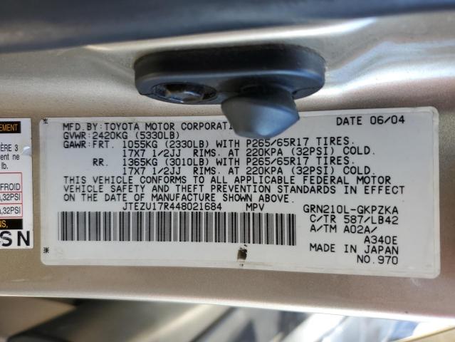Photo 10 from auction – 2004 TOYOTA 4RUNNER LI with VIN JTEZU17R448021684