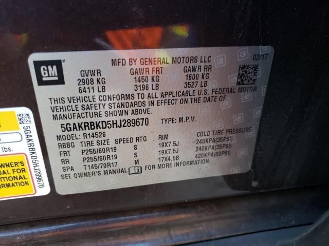 Photo 10 from auction – 2017 BUICK ENCLAVE with VIN 5GAKRBKD5HJ289670