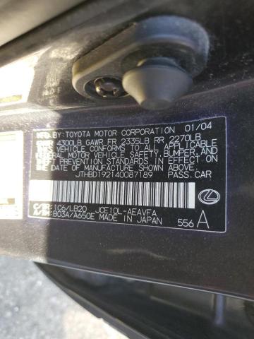 Photo 10 from auction – 2004 LEXUS IS 300 with VIN JTHBD192140087189