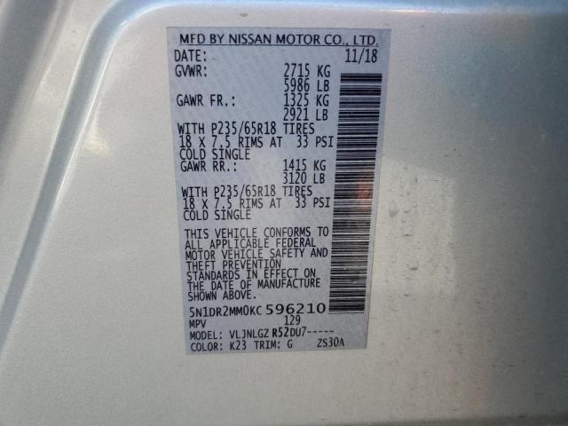 Photo 10 from auction – 2019 NISSAN PATHFINDER with VIN 5N1DR2MM0KC596210