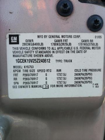Photo 10 from auction – 2005 CHEVROLET SILVERADO with VIN 1GCEK19V25Z240612