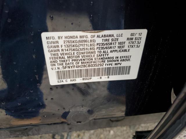 Photo 10 from auction – 2012 HONDA PILOT LX with VIN 5FNYF4H28CB035292