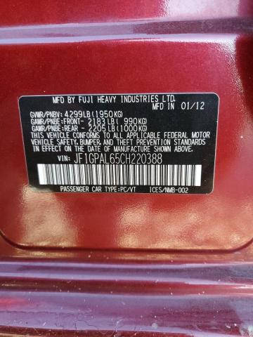 Photo 10 from auction – 2012 SUBARU IMPREZA SP with VIN JF1GPAL65CH220388
