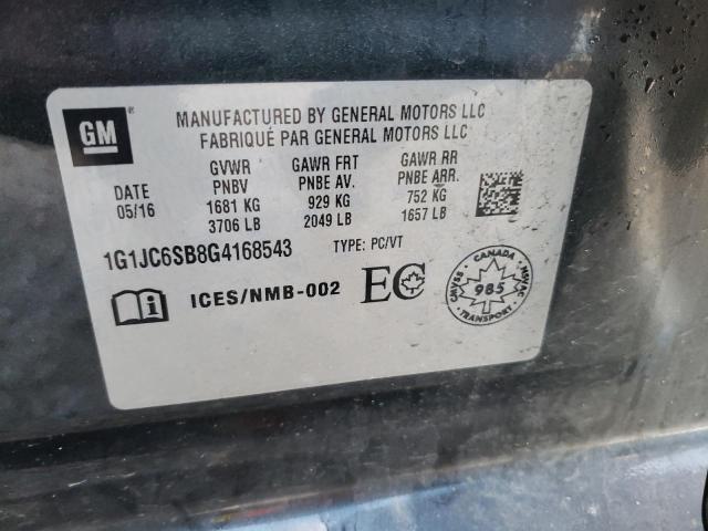 Photo 10 from auction – 2016 CHEVROLET SONIC LT with VIN 1G1JC6SB8G4168543