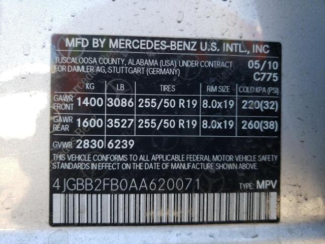 Photo 10 from auction – 2010 MERCEDES-BENZ ML 350 BLU with VIN 4JGBB2FB0AA620071