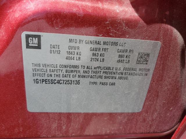 Photo 10 from auction – 2012 CHEVROLET CRUZE LT with VIN 1G1PE5SC4C7253136