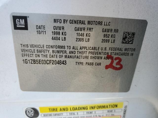 Photo 10 from auction – 2012 CHEVROLET MALIBU LS with VIN 1G1ZB5E03CF204843