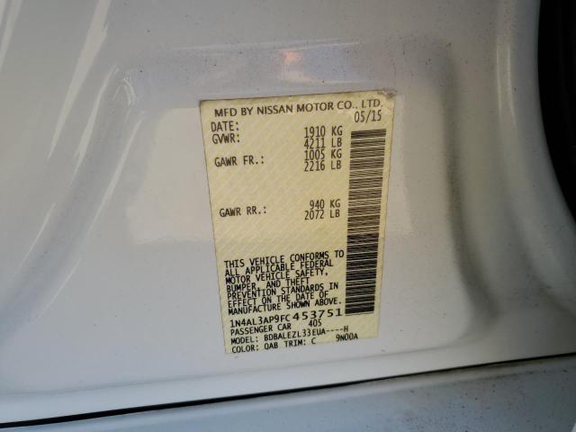Photo 10 from auction – 2015 NISSAN ALTIMA 2.5 with VIN 1N4AL3AP9FC453751