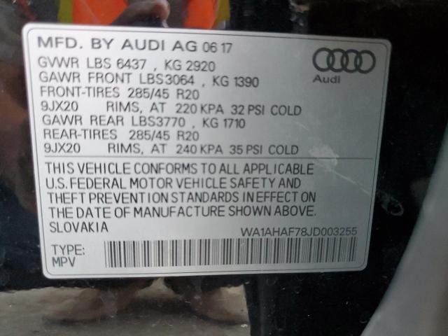 Photo 10 from auction – 2018 AUDI Q7 PREMIUM with VIN WA1AHAF78JD003255