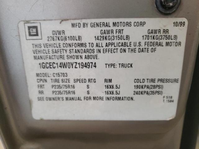 Photo 10 from auction – 2000 CHEVROLET SILVERADO with VIN 1GCEC14W0YZ194974