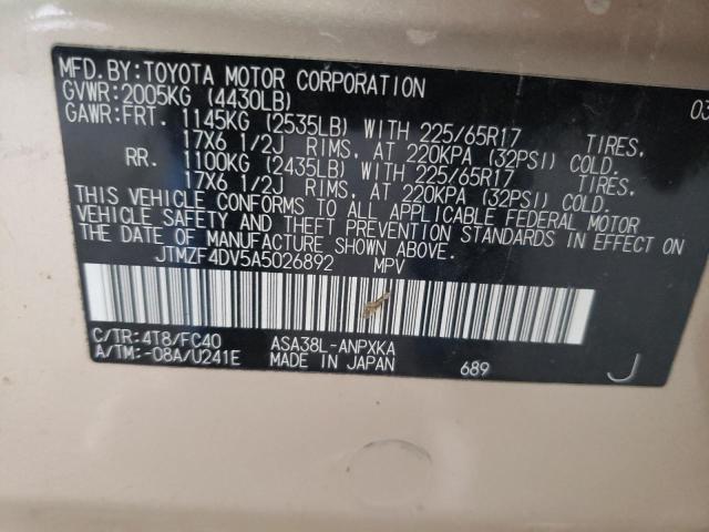 Photo 10 from auction – 2010 TOYOTA RAV4 with VIN JTMZF4DV5A5026892
