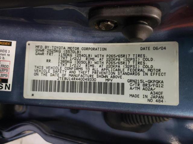 Photo 10 from auction – 2004 TOYOTA 4RUNNER SR with VIN JTEBU14R440049330