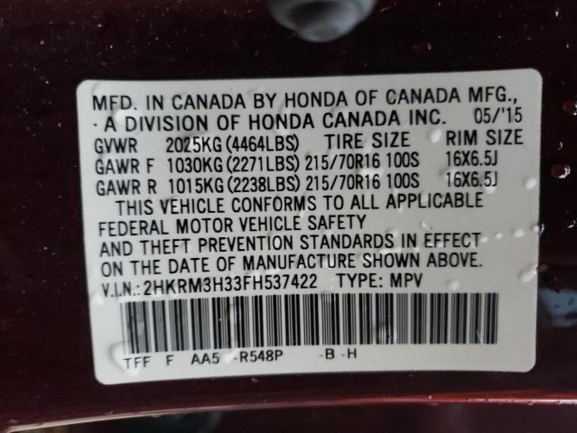 Photo 10 from auction – 2015 HONDA CR-V LX with VIN 2HKRM3H33FH537422