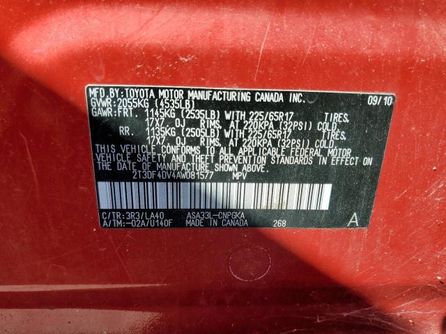Photo 10 from auction – 2010 TOYOTA RAV4 LIMIT with VIN 2T3DF4DV4AW081577