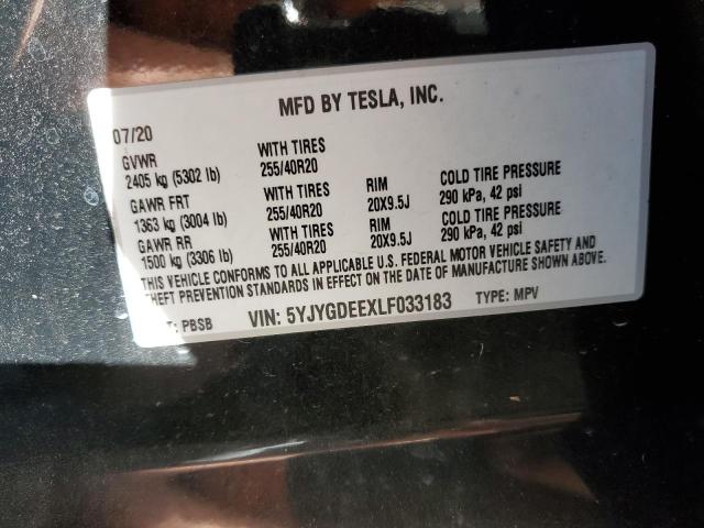 Photo 10 from auction – 2020 TESLA MODEL Y with VIN 5YJYGDEEXLF033183