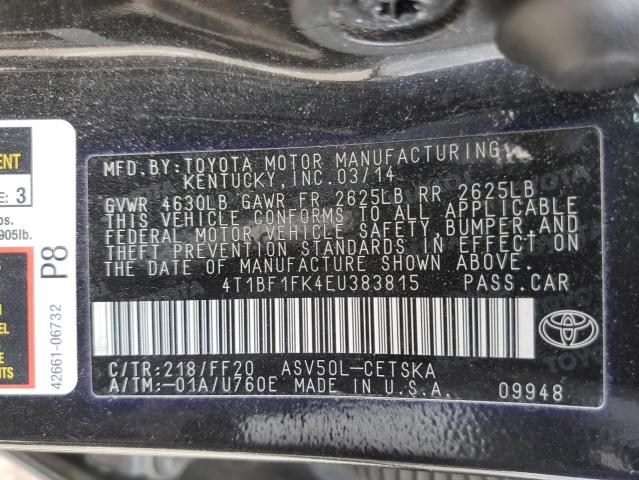 Photo 10 from auction – 2014 TOYOTA CAMRY L with VIN 4T1BF1FK4EU383815