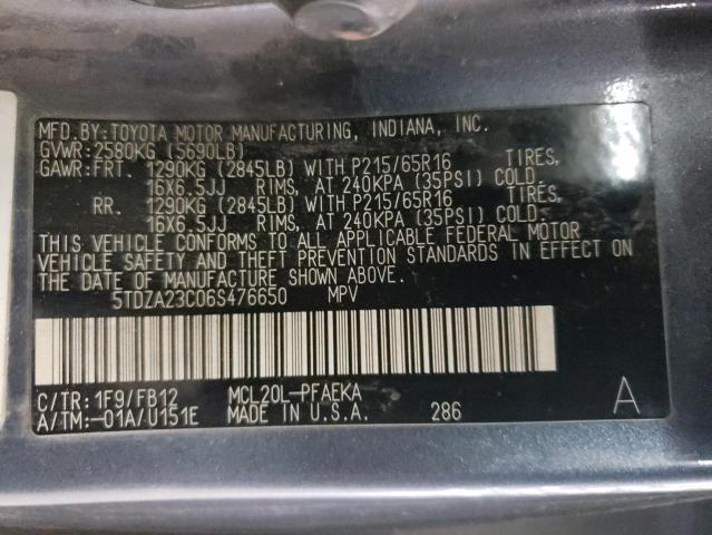 Photo 10 from auction – 2006 TOYOTA SIENNA CE with VIN 5TDZA23C06S476650