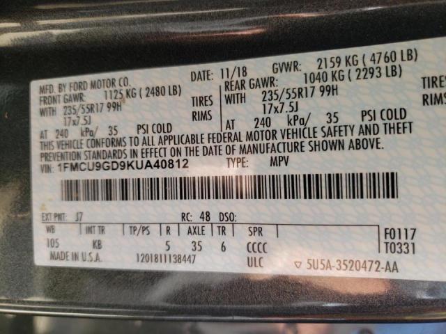 Photo 10 from auction – 2019 FORD ESCAPE SE with VIN 1FMCU9GD9KUA40812