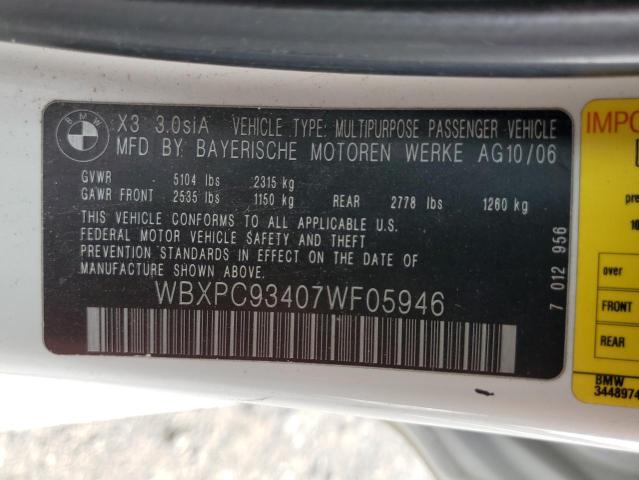 Photo 10 from auction – 2007 BMW X3 3.0SI with VIN WBXPC93407WF05946