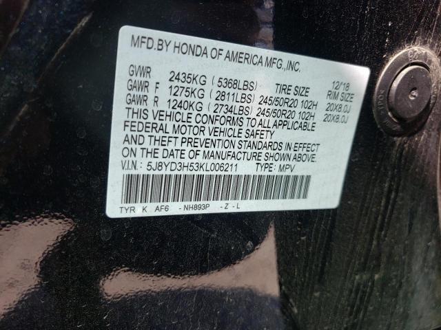 Photo 10 from auction – 2019 ACURA MDX TECHNO with VIN 5J8YD3H53KL006211