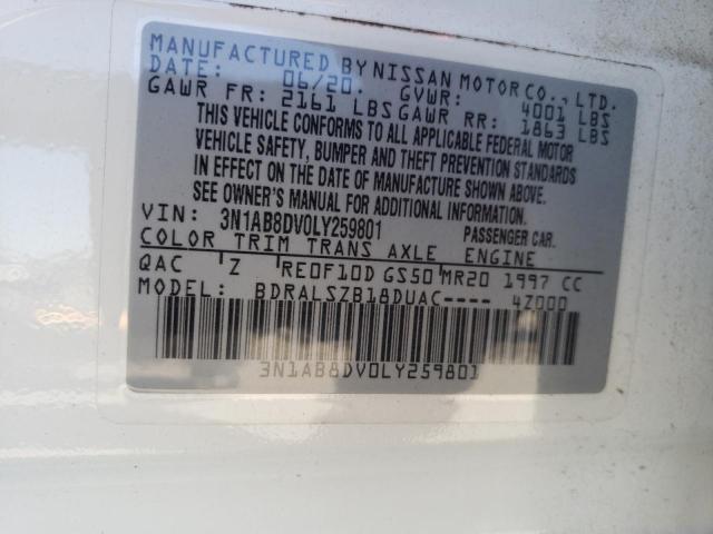 Photo 10 from auction – 2020 NISSAN SENTRA SR with VIN 3N1AB8DV0LY259801