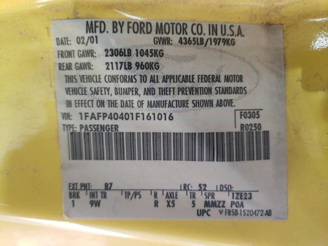 Photo 10 from auction – 2001 FORD MUSTANG with VIN 1FAFP40401F161016