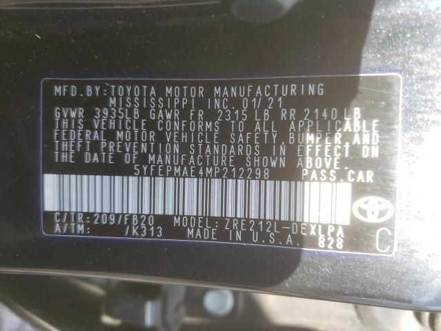 Photo 10 from auction – 2021 TOYOTA COROLLA LE with VIN 5YFEPMAE4MP212298