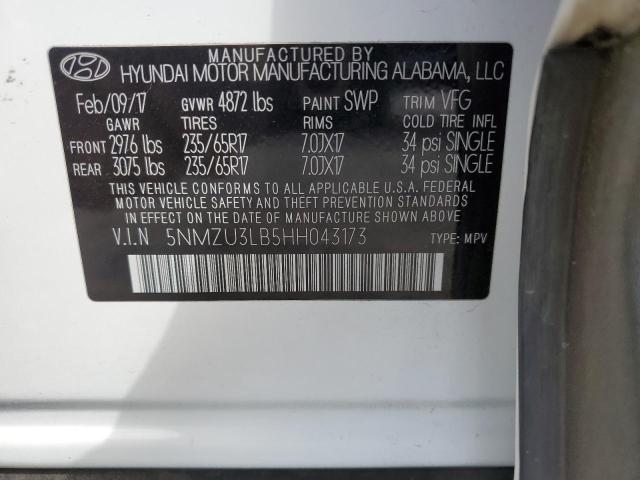 Photo 10 from auction – 2017 HYUNDAI SANTA FE S with VIN 5NMZU3LB5HH043173