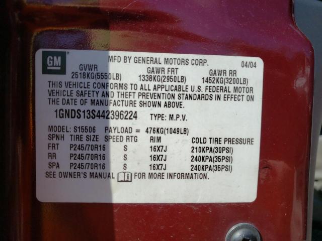 Photo 10 from auction – 2004 CHEVROLET TRAILBLAZE with VIN 1GNDS13S442396224