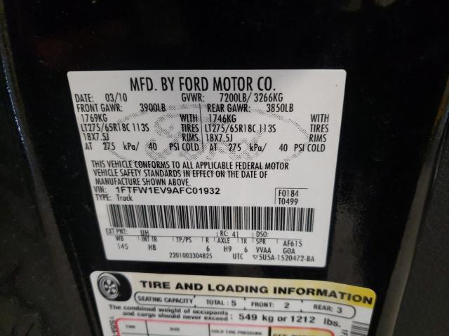 Photo 10 from auction – 2010 FORD F150 SUPER with VIN 1FTFW1EV9AFC01932